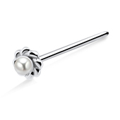 Pearly Flower Silver Straight Nose Stud NSKA-734p